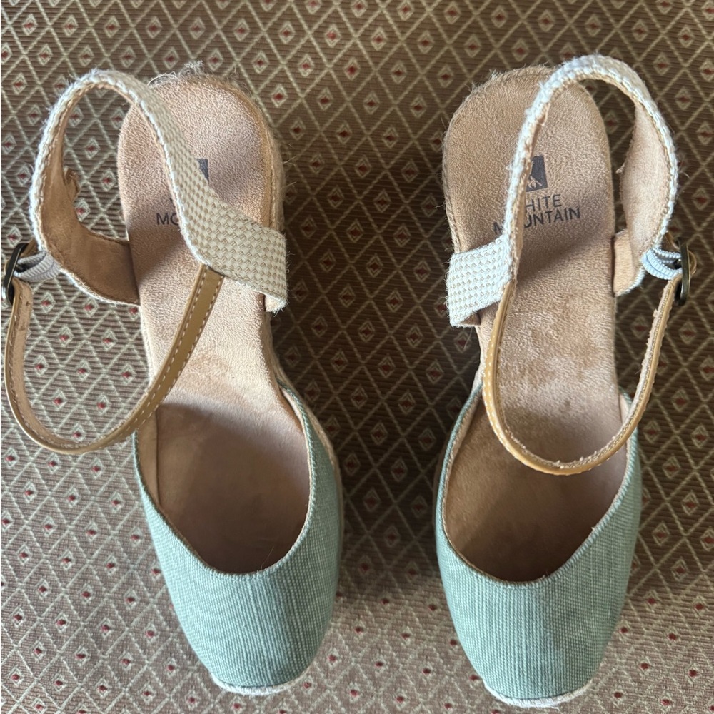 White Mountain Mint Green Slingback Espadrille Wedges